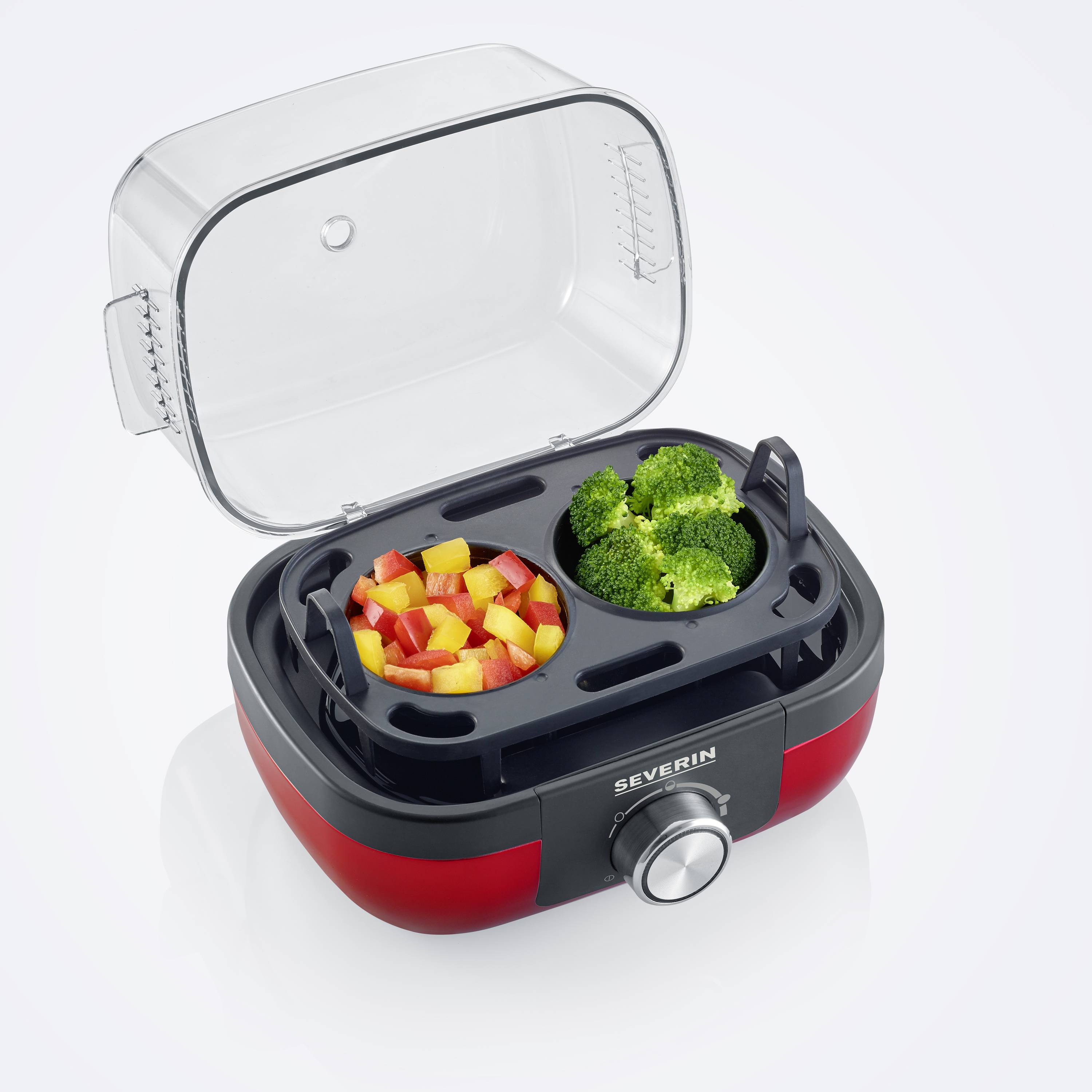 Severin 3168 Eierkocher BPA-frei, mit Messbecher, mit Eierstecher Rot (metallic), Schwarz