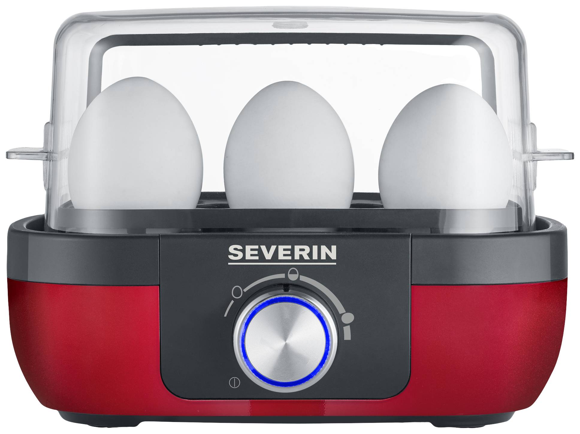 Severin 3168 Eierkocher BPA-frei, mit Messbecher, mit Eierstecher Rot (metallic), Schwarz