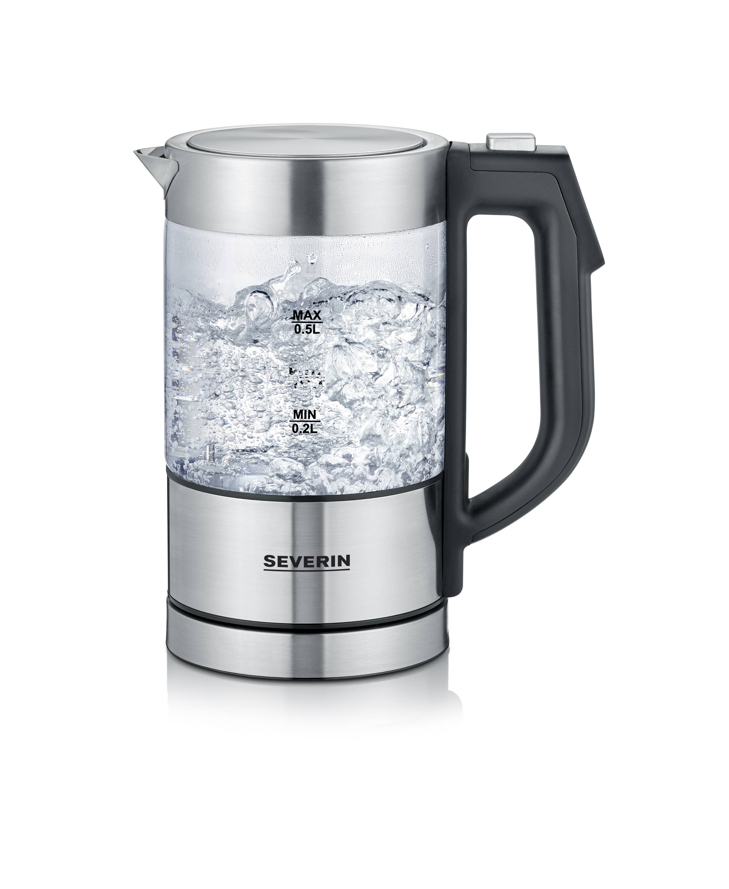 Severin WK 3458 Wasserkocher schnurlos, BPA-frei Edelstahl, Schwarz Fassungsvermögen: 0.5l