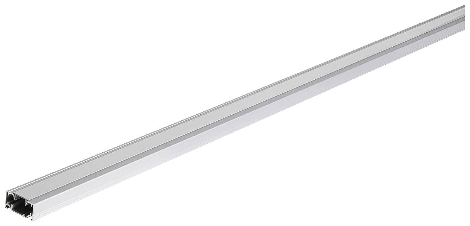 Ein langer, schmaler Aluminiumprofilstab in Silber, rechteckig mit Nut, geeignet für Möbel- oder Gerätebau.