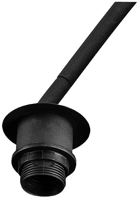 Ein schwarzes Kunststoffrohr mit Gewindeanschluss und Flansch, möglicherweise Teil eines Installations- oder Rohrleitungssystems.