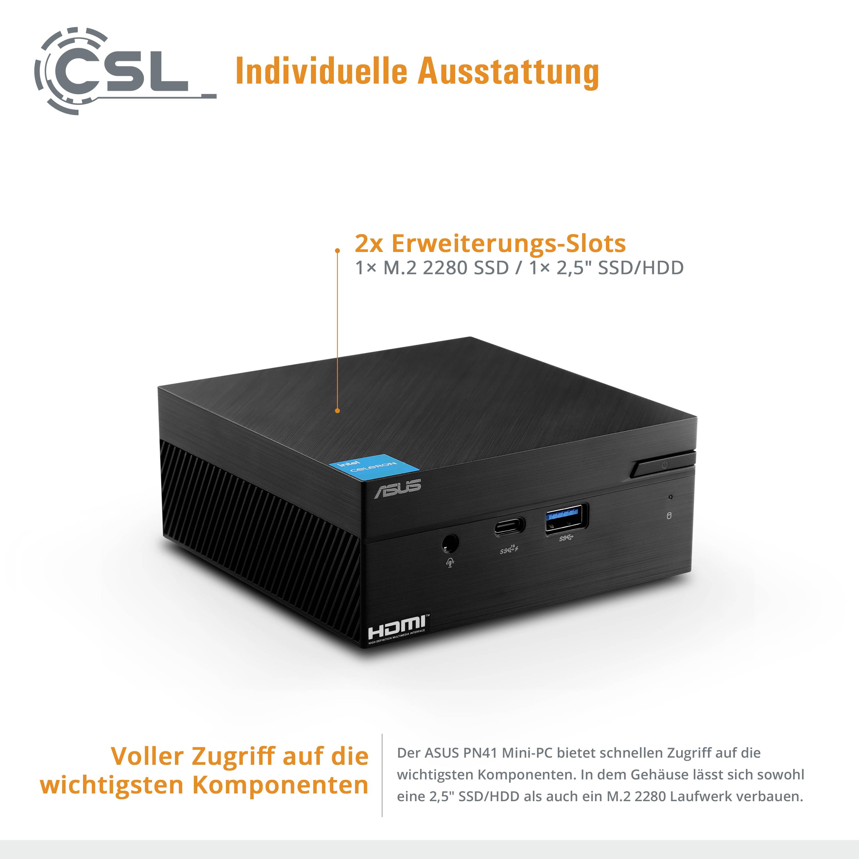 Asus Mini PC PN41 Intel® Celeron® Celeron N5100 2.8 GHz 8 GB RAM 500 GB SSD Intel UHD Graphics Win 11 Pro 82209