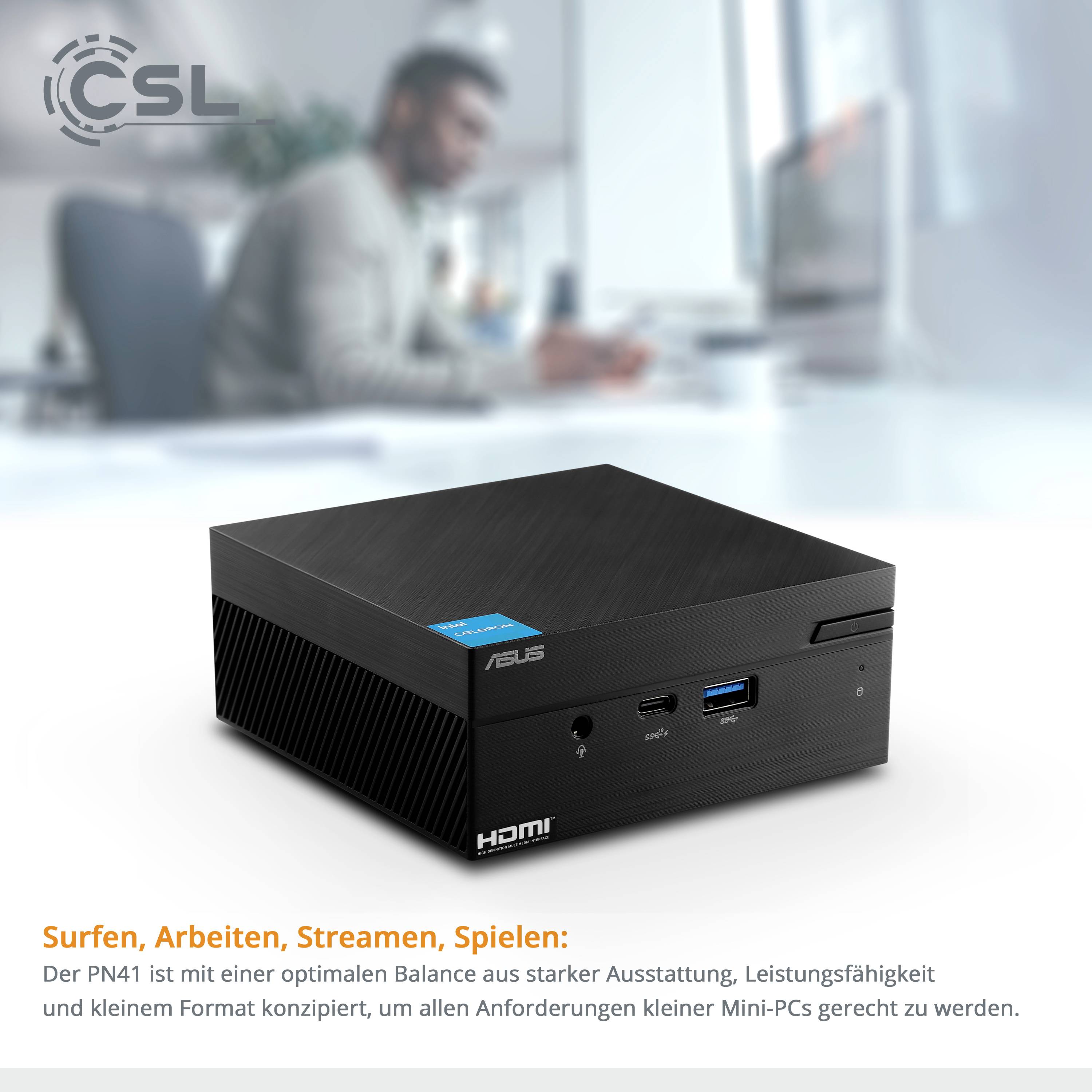 Asus Mini PC PN41 Intel® Celeron® Celeron N5100 2.8 GHz 8 GB RAM 500 GB SSD Intel UHD Graphics Win 11 Pro 82209