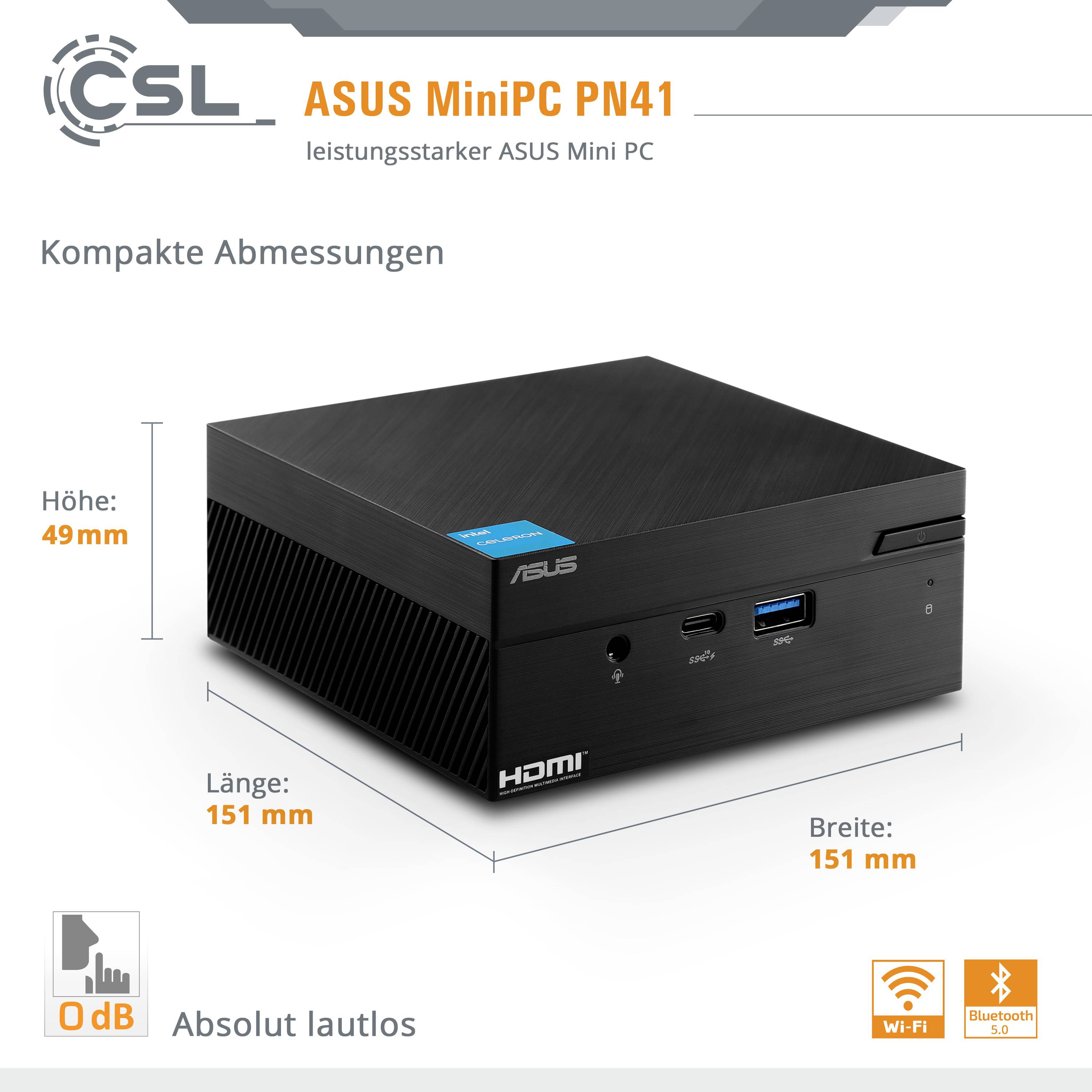 Asus Mini PC PN41 Intel® Celeron® Celeron N5100 2.8 GHz 16 GB RAM 1 TB SSD Intel UHD Graphics Win 11 Pro 82213
