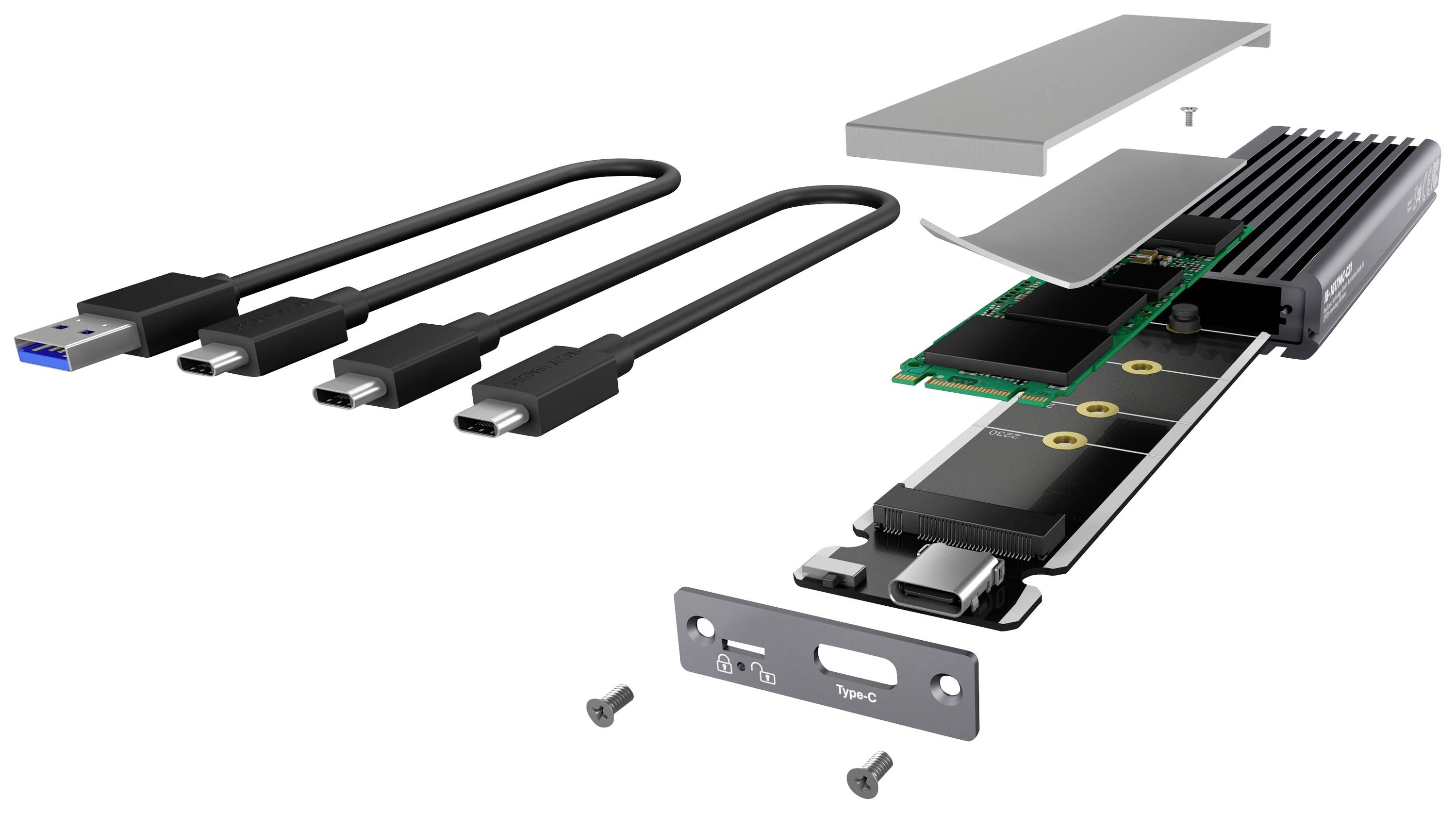 ICY BOX IB-1817MC-C31 M.2 SSD-Gehäuse USB-C® (USB 3.1 Gen 2) 10 GBit/s M.2 PCIe NVMe, M.2 SATA 2230, 2242, 2260, 2280 60913
