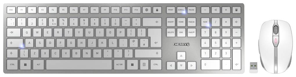 CHERRY JD-9100GB-1 Kabellos, Funk Tastatur, Maus-Set UK-Englisch, QWERTY Weiß