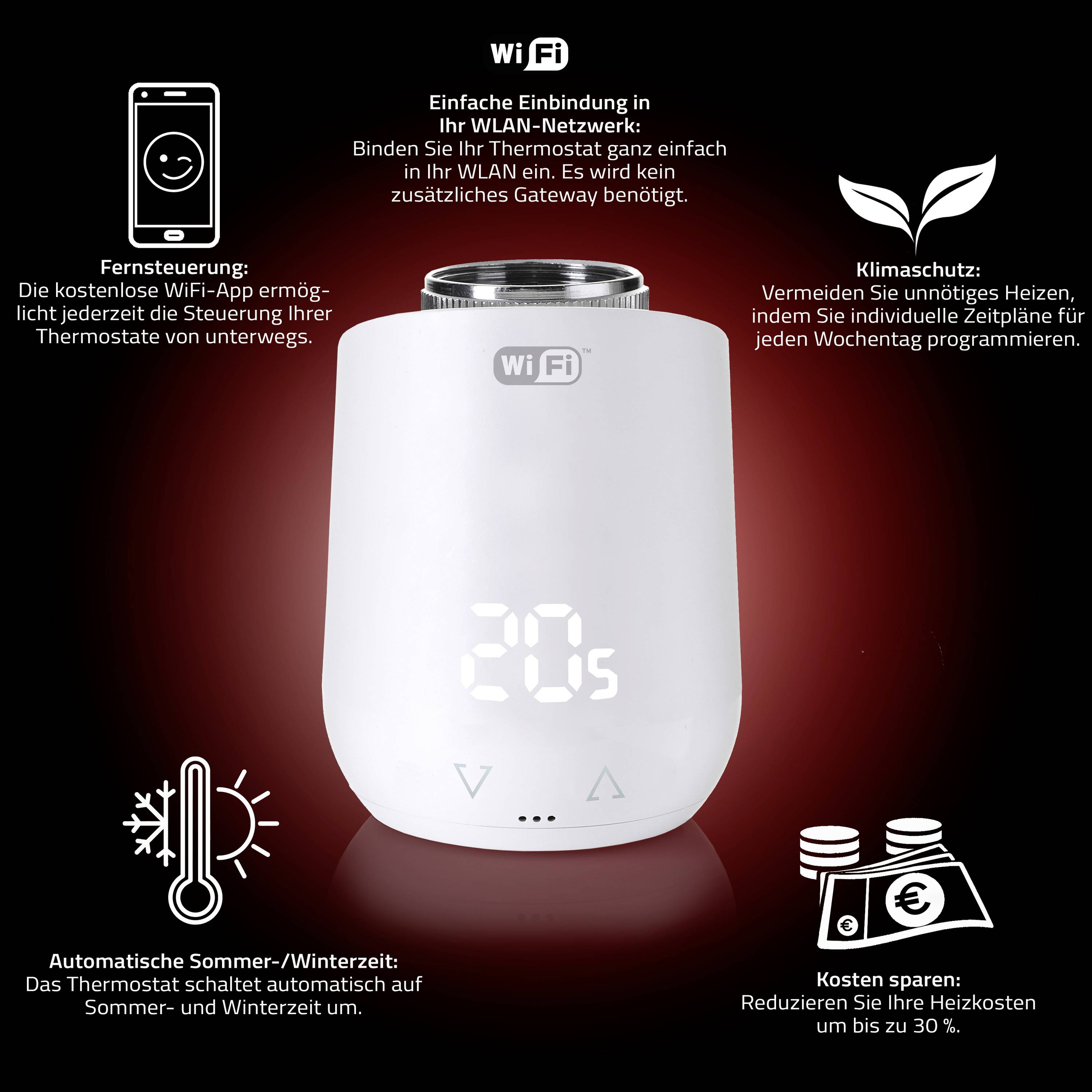 Eurotronic 700224 Comet WiFi Funk-Heizkörperthermostat-Set elektronisch 3er Set