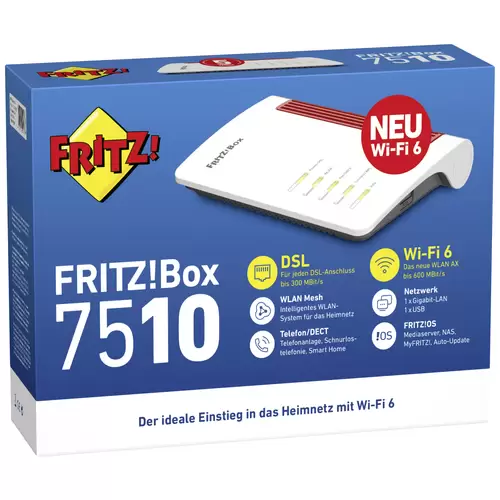 AVM FRITZ!Box 7510 WLAN Router mit Modem Integriertes Modem: VDSL, ADSL 2.4GHz 600MBit/s AVM FRITZ!Box 7510 WLAN Router mit Modem Integriertes Modem: VDSL, ADSL 2.4GHz 600MBit/s