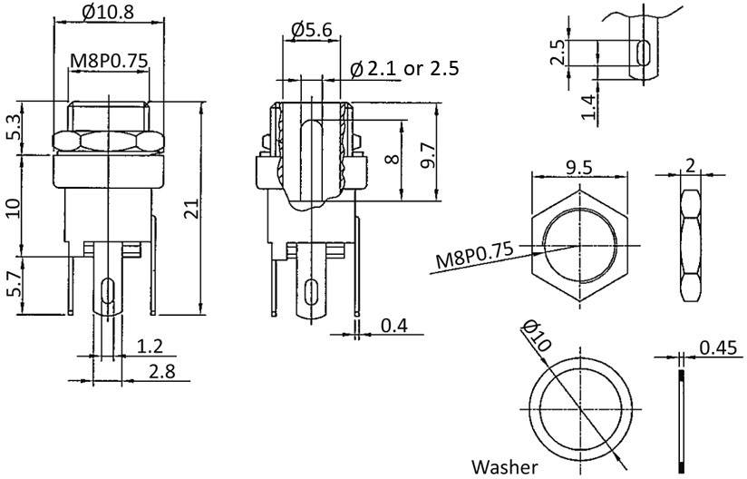 Econ connect DCE5AL Niedervolt-Steckverbinder Chassisbuchse, gerade 10.8mm 2.1mm Bulk