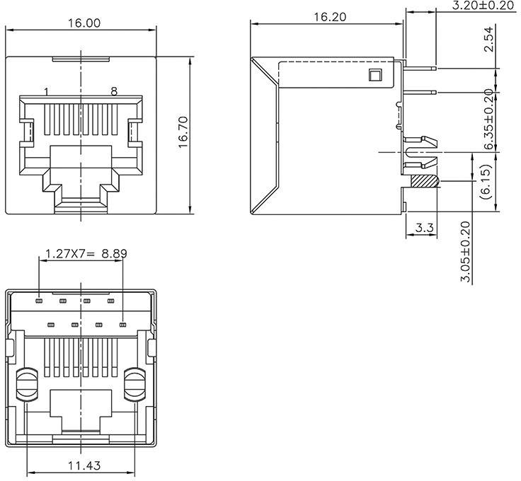 Encitech RJJS-88-142-E7V-036 3257-0013-02 Buchse, Einbau vertikal Polzahl 8P8C