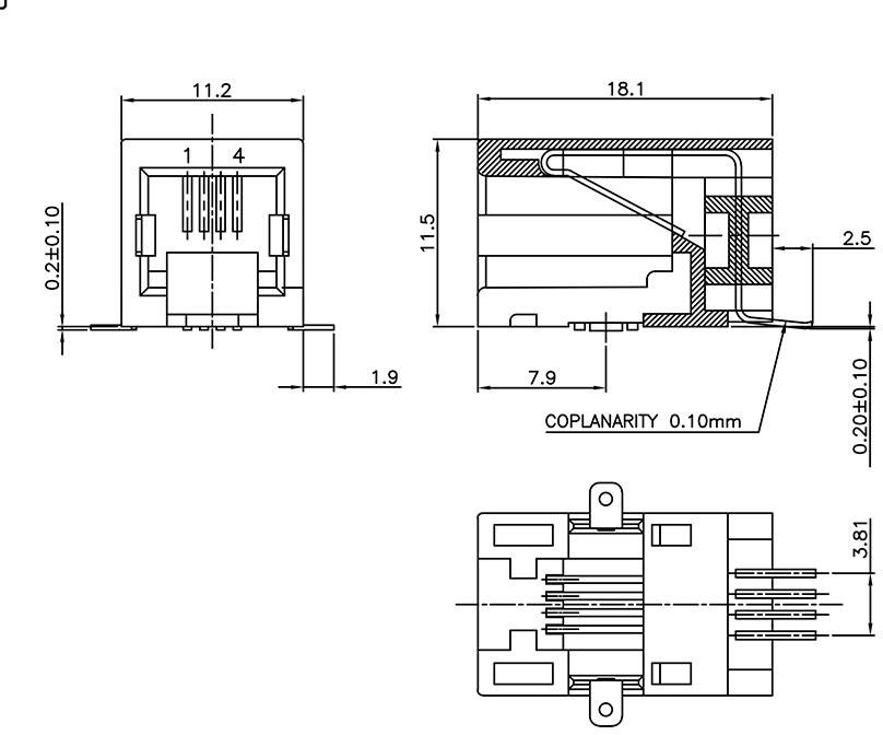 Encitech RJJU-44-141-E3H-007 3253-0005-02 Buchse, Einbau horizontal Polzahl 4P4C