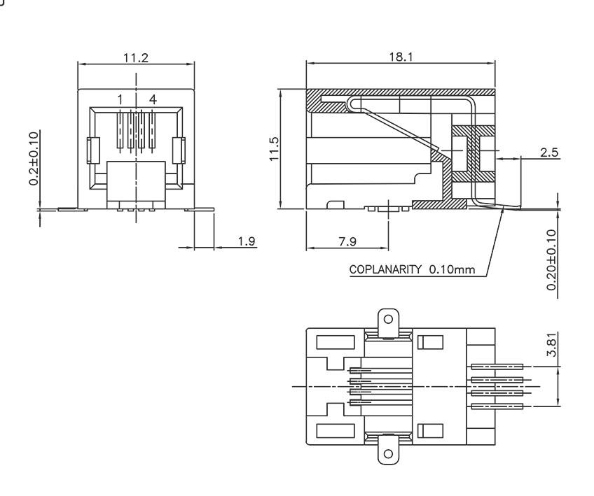 Encitech RJJU-44-141-E3H-007 3253-0005-02 Buchse, Einbau horizontal Polzahl 4P4C