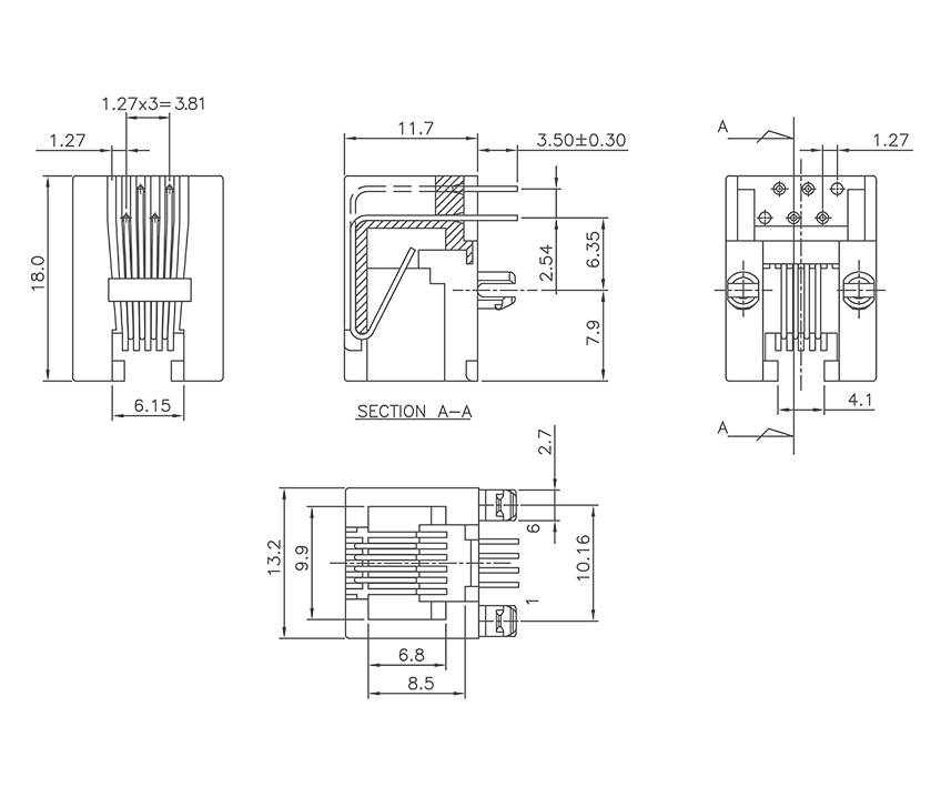 Encitech RJJU-64-123-E3H-011 3253-0002-01 Buchse, Einbau horizontal Polzahl 6P4C