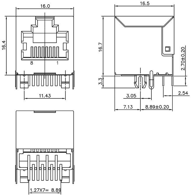 Encitech RJJS-88-142-E7H-020 3257-0007-02 Buchse, Einbau horizontal Polzahl 8P8C