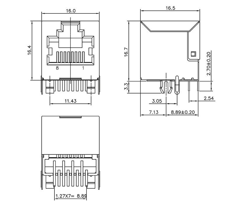 Encitech RJJS-88-142-E7H-020 3257-0007-02 Buchse, Einbau horizontal Polzahl 8P8C