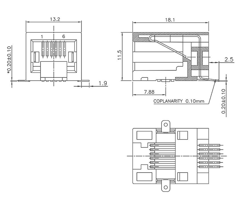 Encitech RJJU-66-141-E3H-008 3253-0006-02 Buchse, Einbau horizontal Polzahl 6P6C