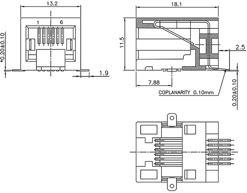 Encitech RJJU-66-141-E3H-008 3253-0006-02 Buchse, Einbau horizontal Polzahl 6P6C