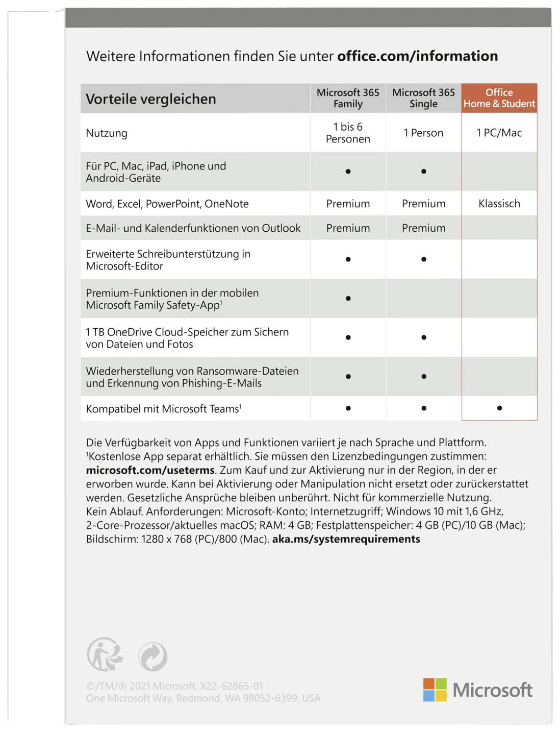 Microsoft Office 2021 Home & Students Box Windows, Mac Office-Paket