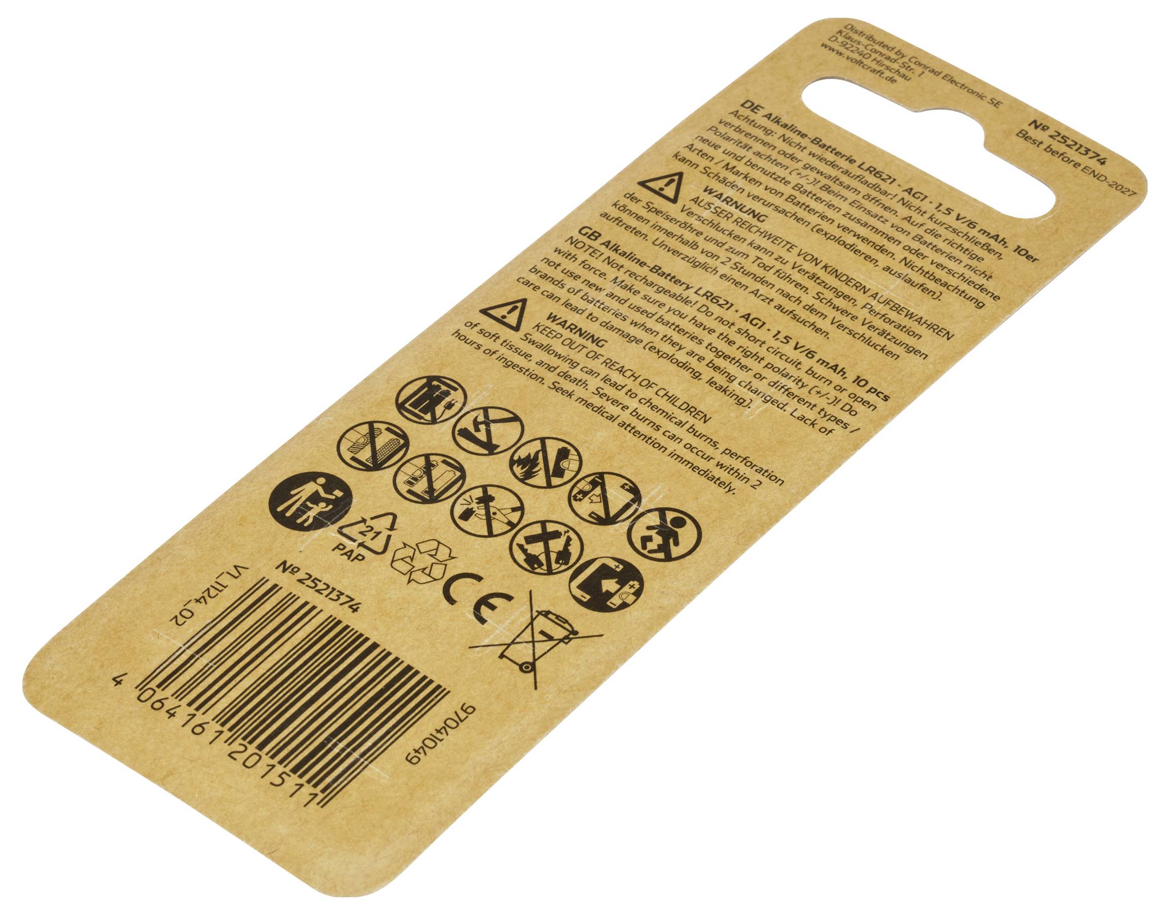 VOLTCRAFT Knopfzelle LR 621 10 St. 6 mAh Alkali-Mangan AG1