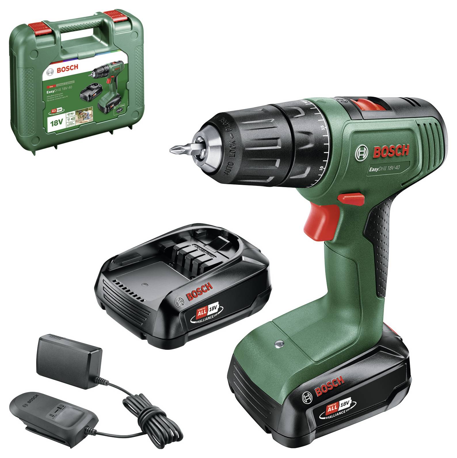 Bosch Home and Garden EasyDrill 18V-40 06039D8005 Akku-Bohrmaschine, Akku-Bohrschrauber 18V 2Ah Li-Ion