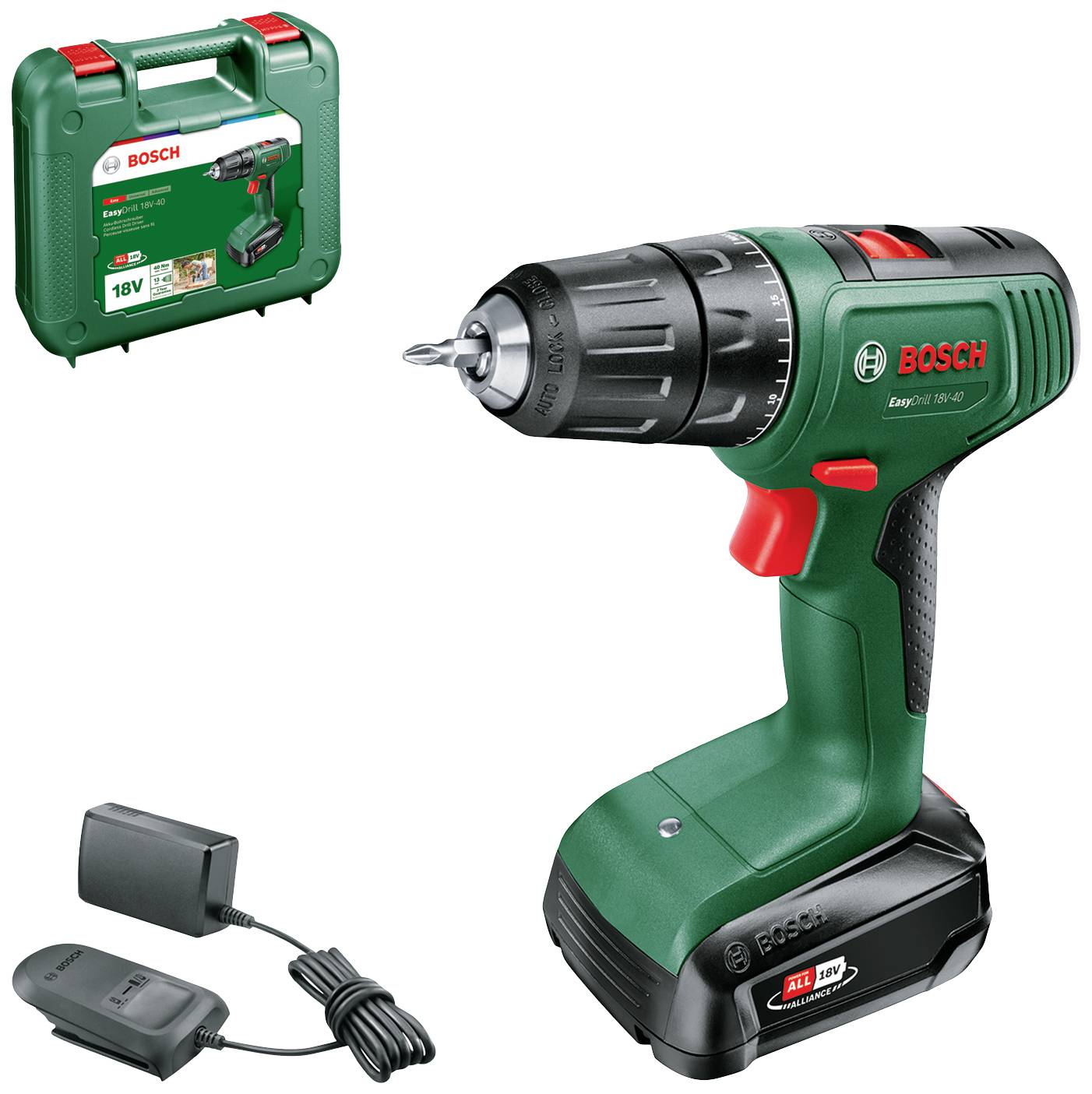 Bosch Home and Garden EasyDrill 18V-40 06039D8004 Akku-Bohrschrauber, Akku-Schrauber 18V 2.0Ah Li-Ion inkl. Akku, inkl. Ladegerät