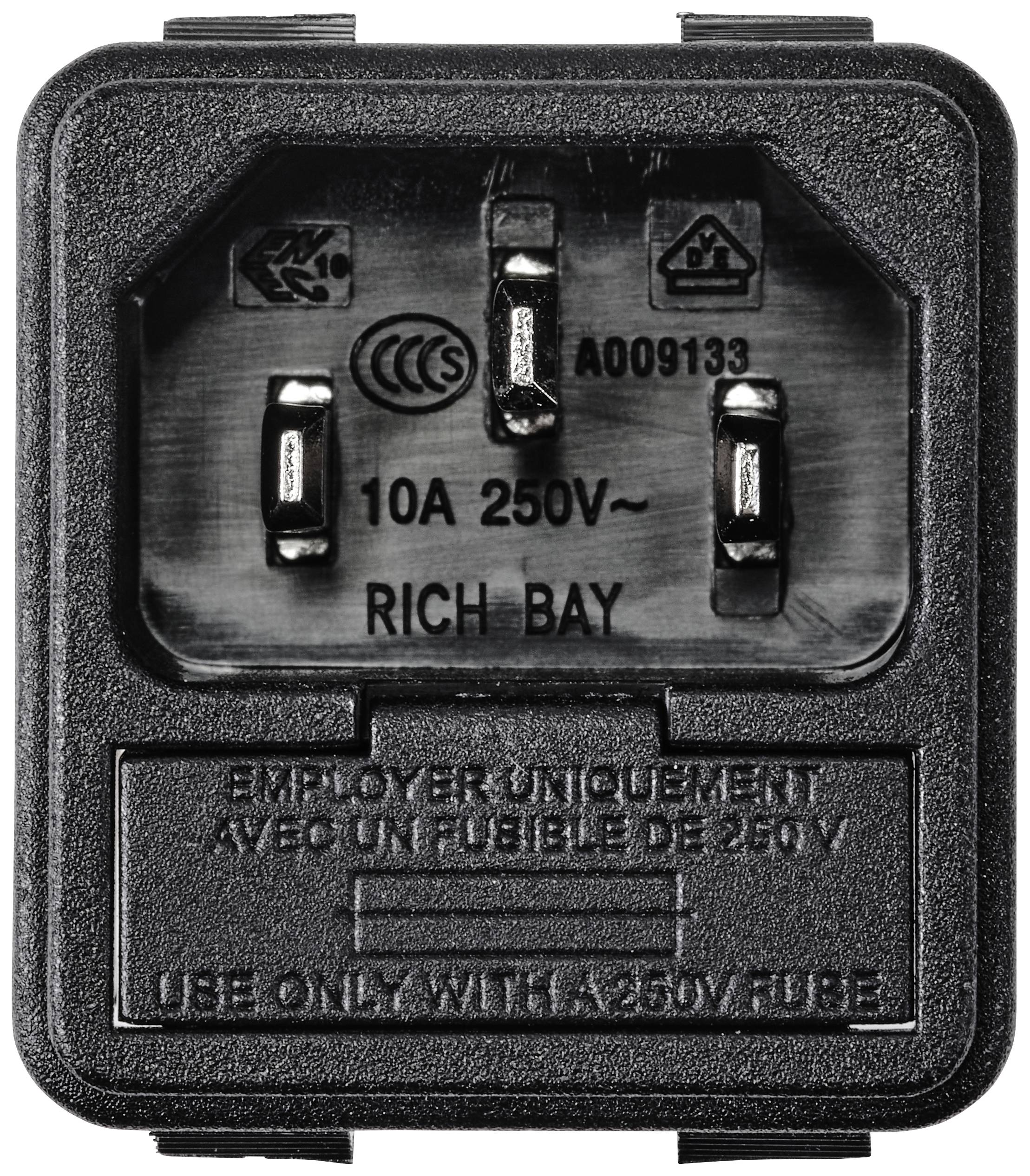 TRU COMPONENTS TC-10088372 Kaltgeräte-Steckverbinder C14 Stecker, Einbau vertikal Gesamtpolzahl: 3 10A Schwarz 1St.