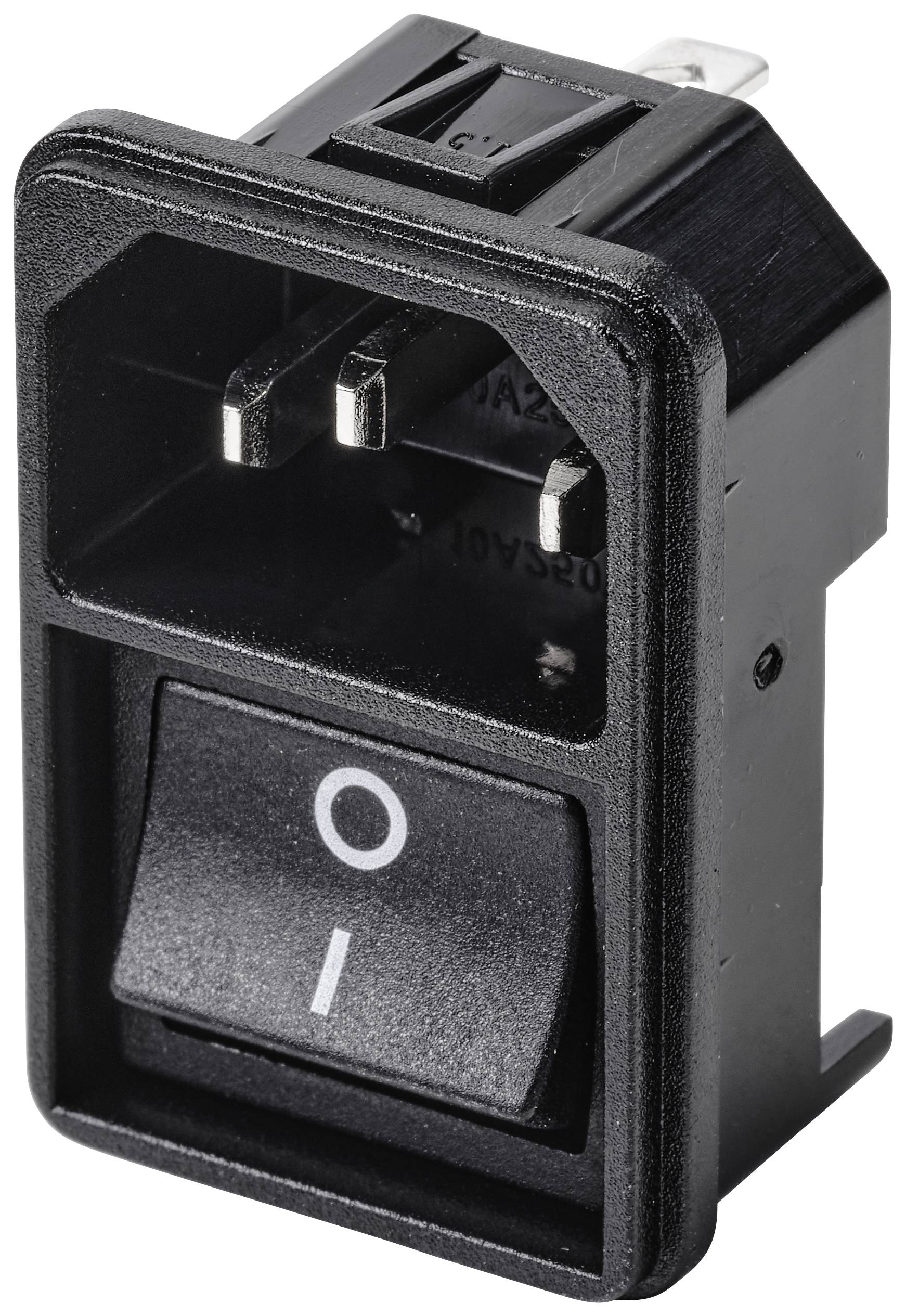 Ein schwarzer Kippschalter mit Positionen 'I' für Ein und 'O' für Aus, geeignet für elektrische Geräte zur Steuerung des Stromflusses.