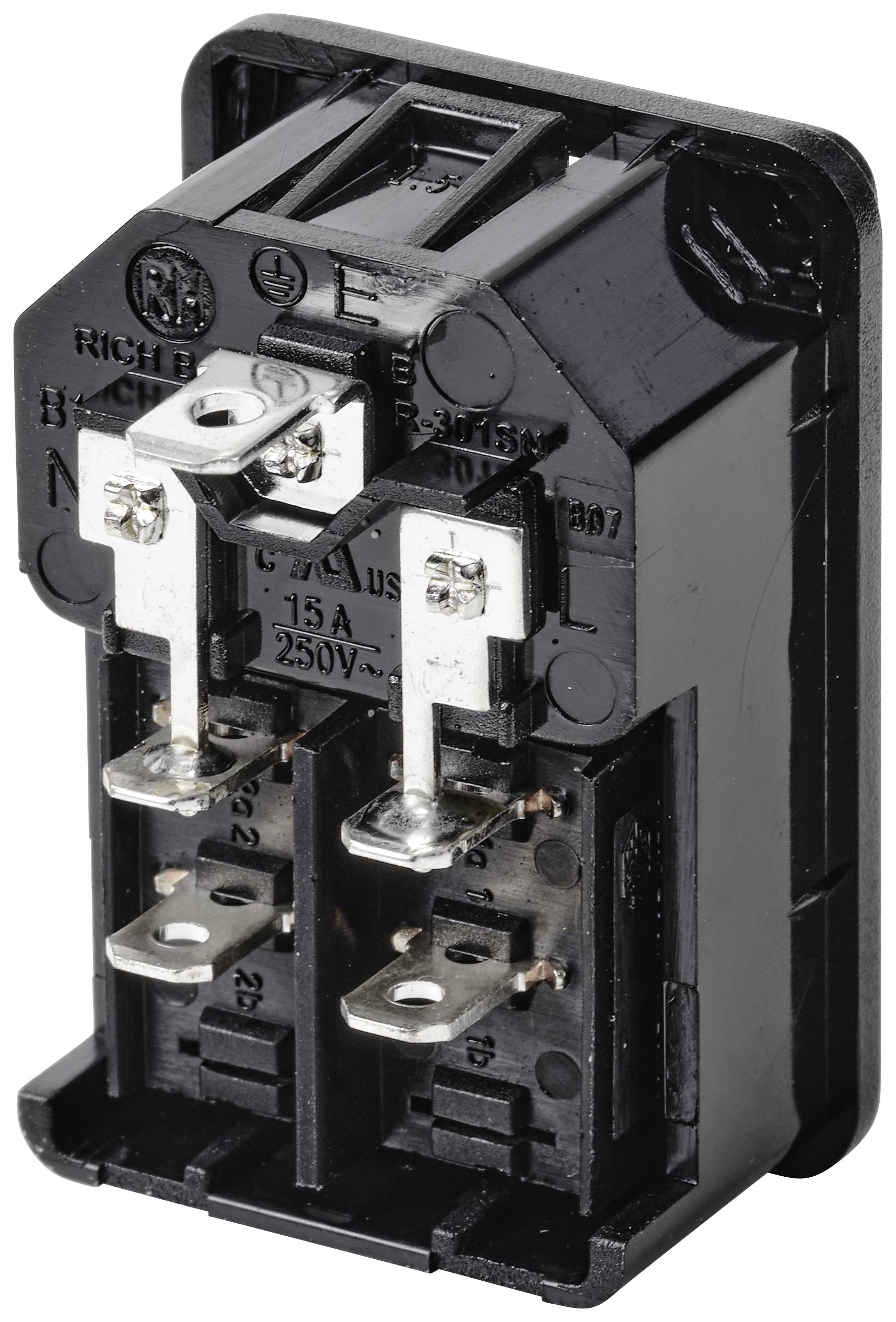 TRU COMPONENTS TC-10088380 Kaltgeräte-Steckverbinder C14 Stecker, Einbau vertikal Gesamtpolzahl: 3 10A Schwarz 1St.