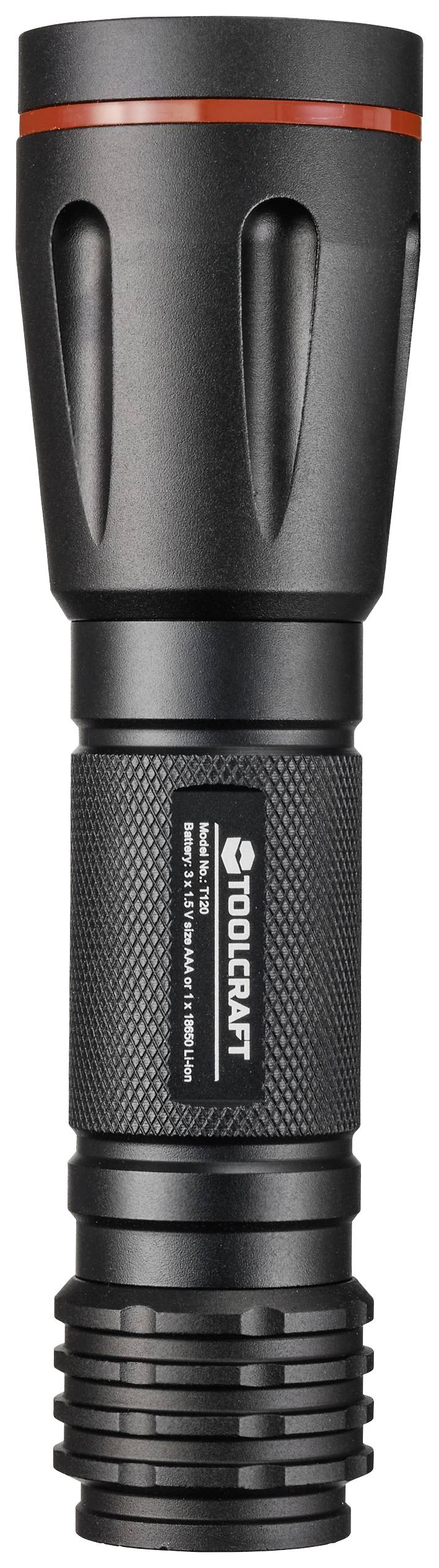 TOOLCRAFT T120 LED Handlampe mit Gürtelclip, mit Stroboskopmodus batteriebetrieben 250lm 122g