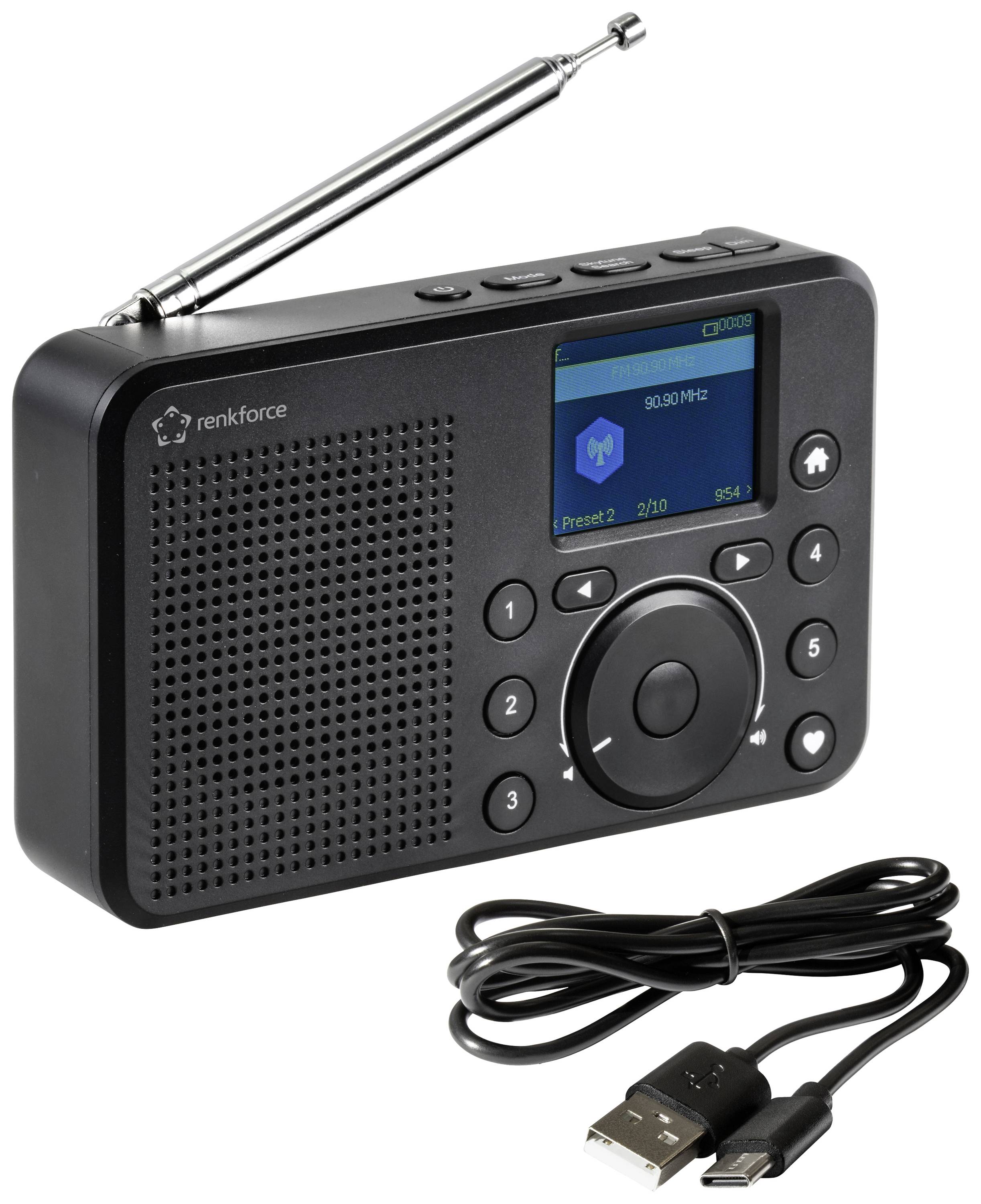 Renkforce RF-IR-200 Internet Tischradio Internet, DAB+, UKW Bluetooth®, DLNA, SD, Internetradio wiederaufladbar Schwarz