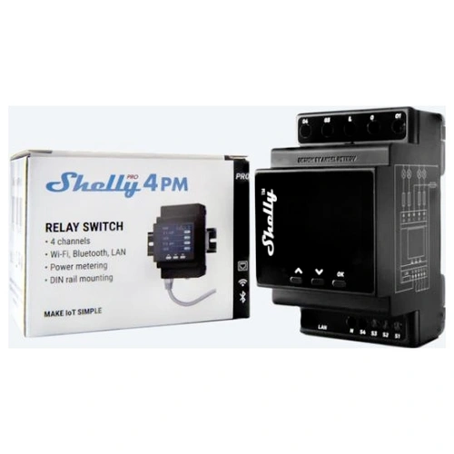 Shelly Pro 4PM Hutschienenrelais Bluetooth, Wi-Fi Shelly Pro 4PM Hutschienenrelais Bluetooth, Wi-Fi