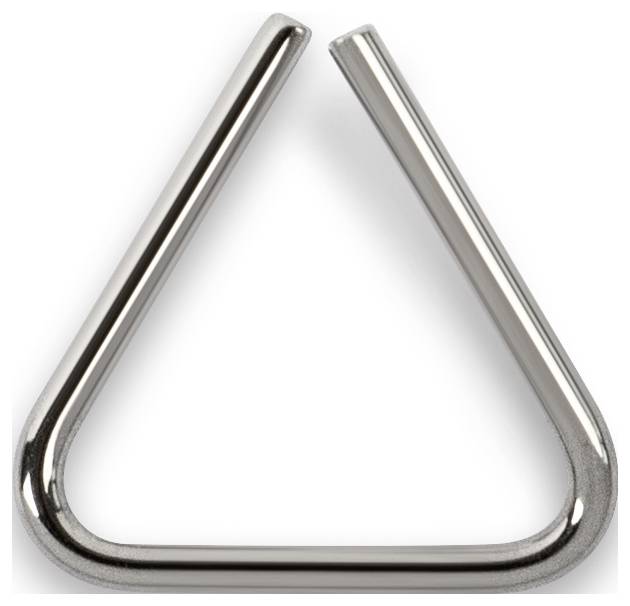 Metallische Triangel, an den Spitzen geöffnet. Verwendet als Musikinstrument in verschiedenen Musikgenres für rhythmische Akzente.