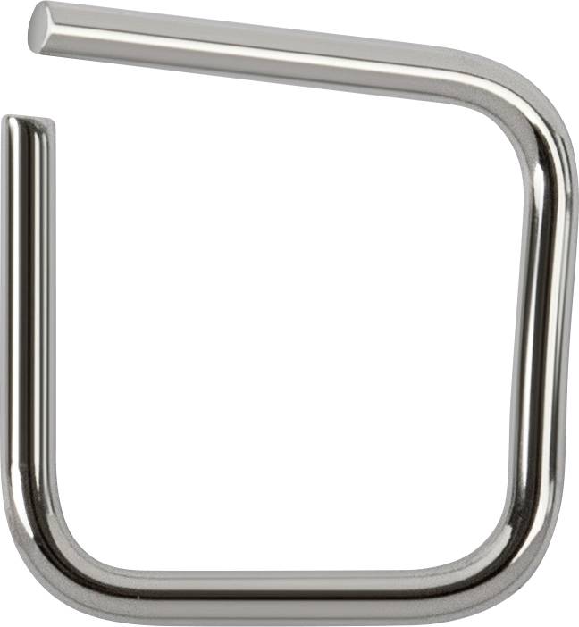 Metallener rechteckiger Kleiderbügel mit offenem Design, stabil und modern, für hängende Kleidung geeignet.