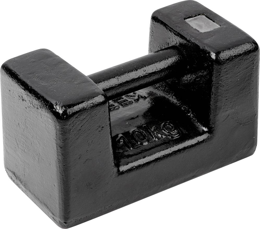 Ein rechteckiges schwarzes Gewicht mit der Aufschrift '10 kg' auf der Seite, das als Handgewicht oder für Übungen verwendet wird.
