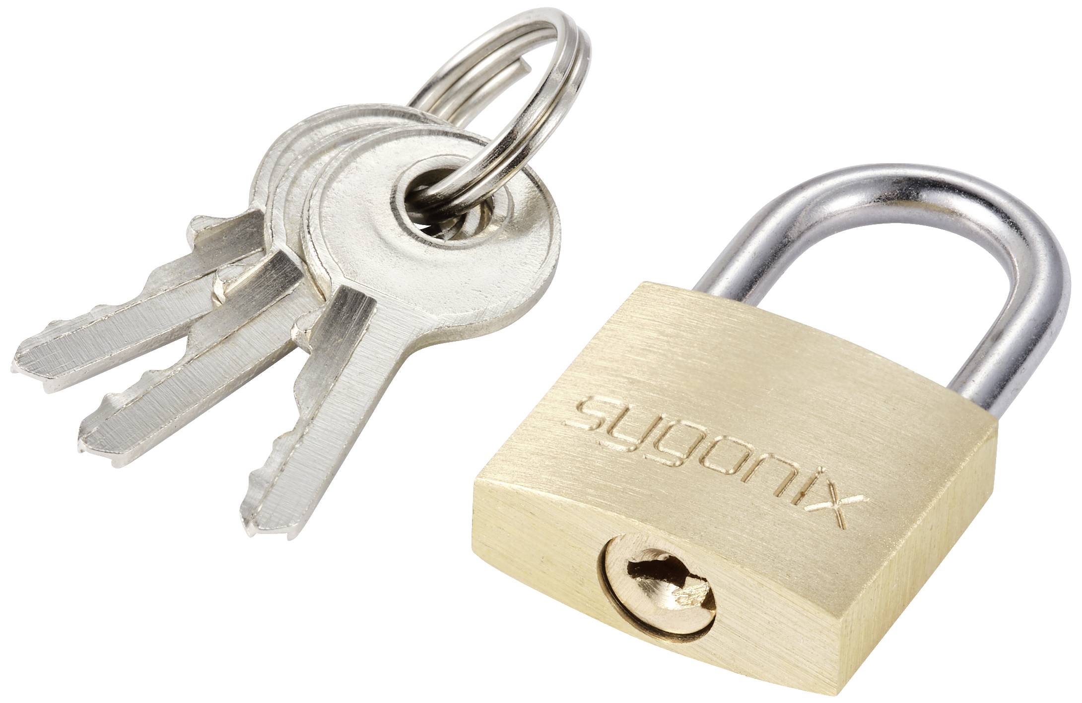 Sygonix SY-5045280 Vorhängeschloss 19.7mm teilweise gleichschließend Goldgelb Schlüsselschloss