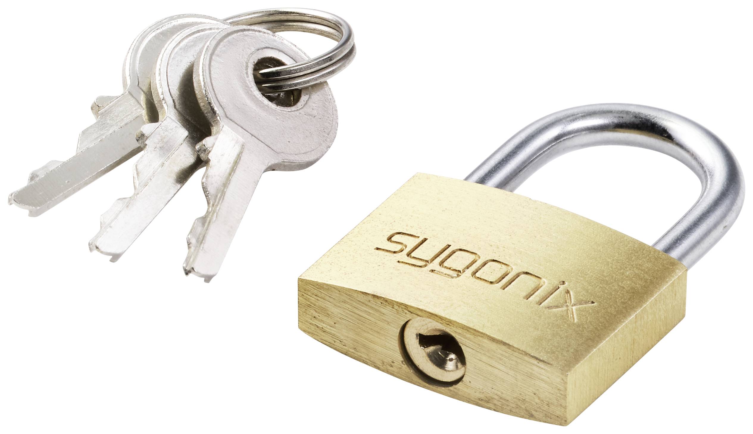 Sygonix SY-5045282 Vorhängeschloss 24.7mm teilweise gleichschließend Goldgelb Schlüsselschloss