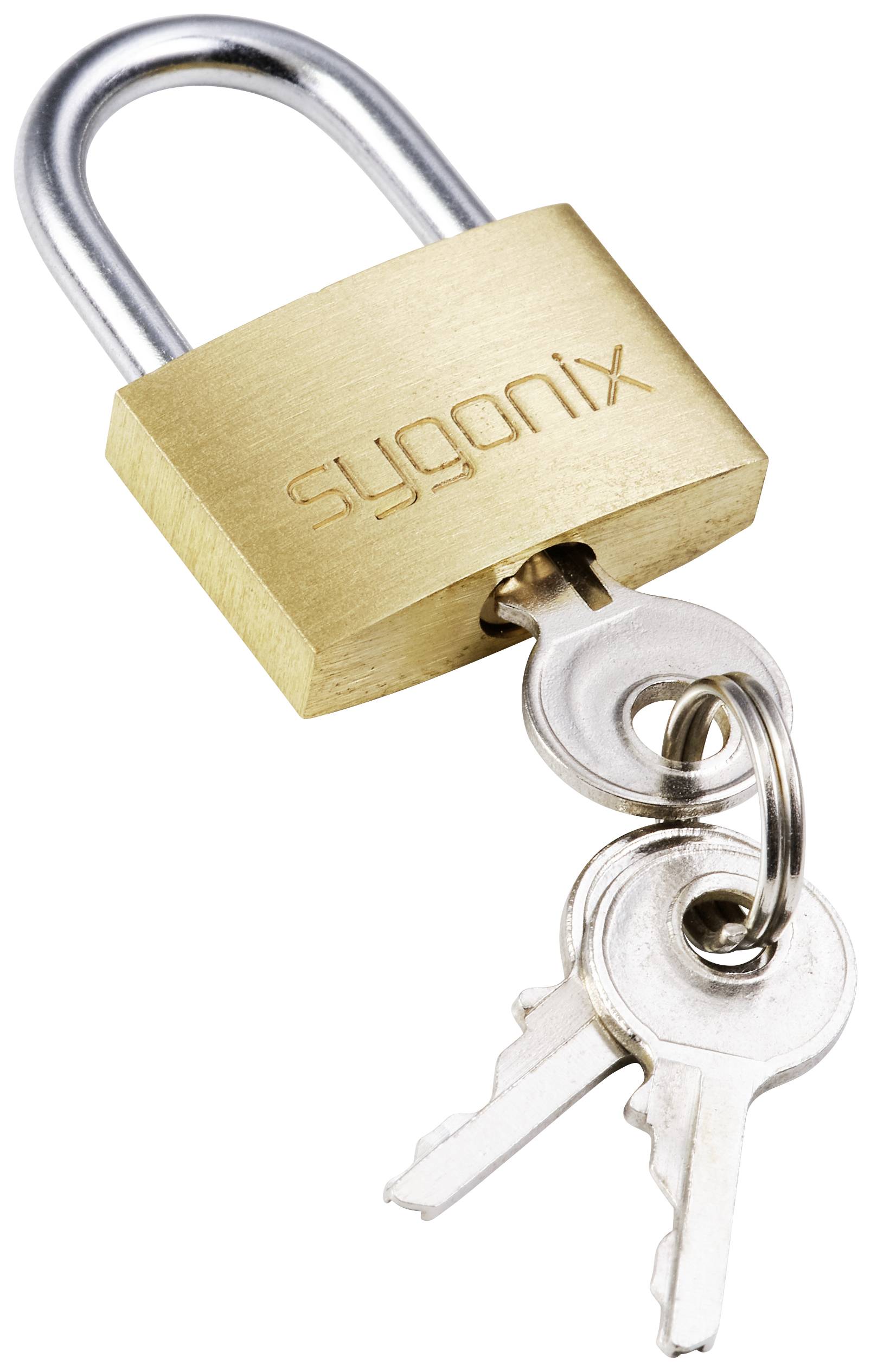 Sygonix SY-5045282 Vorhängeschloss 24.7mm teilweise gleichschließend Goldgelb Schlüsselschloss