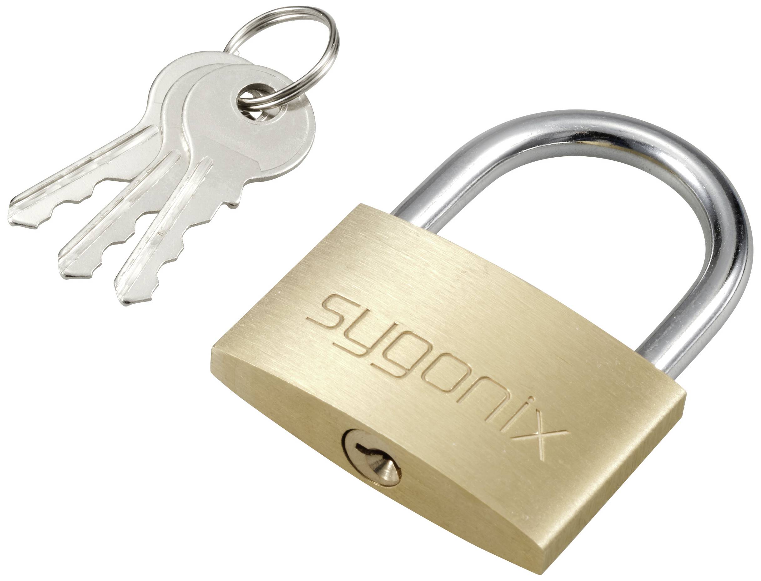 Sygonix SY-5045286 Vorhängeschloss 49mm teilweise gleichschließend Goldgelb Schlüsselschloss