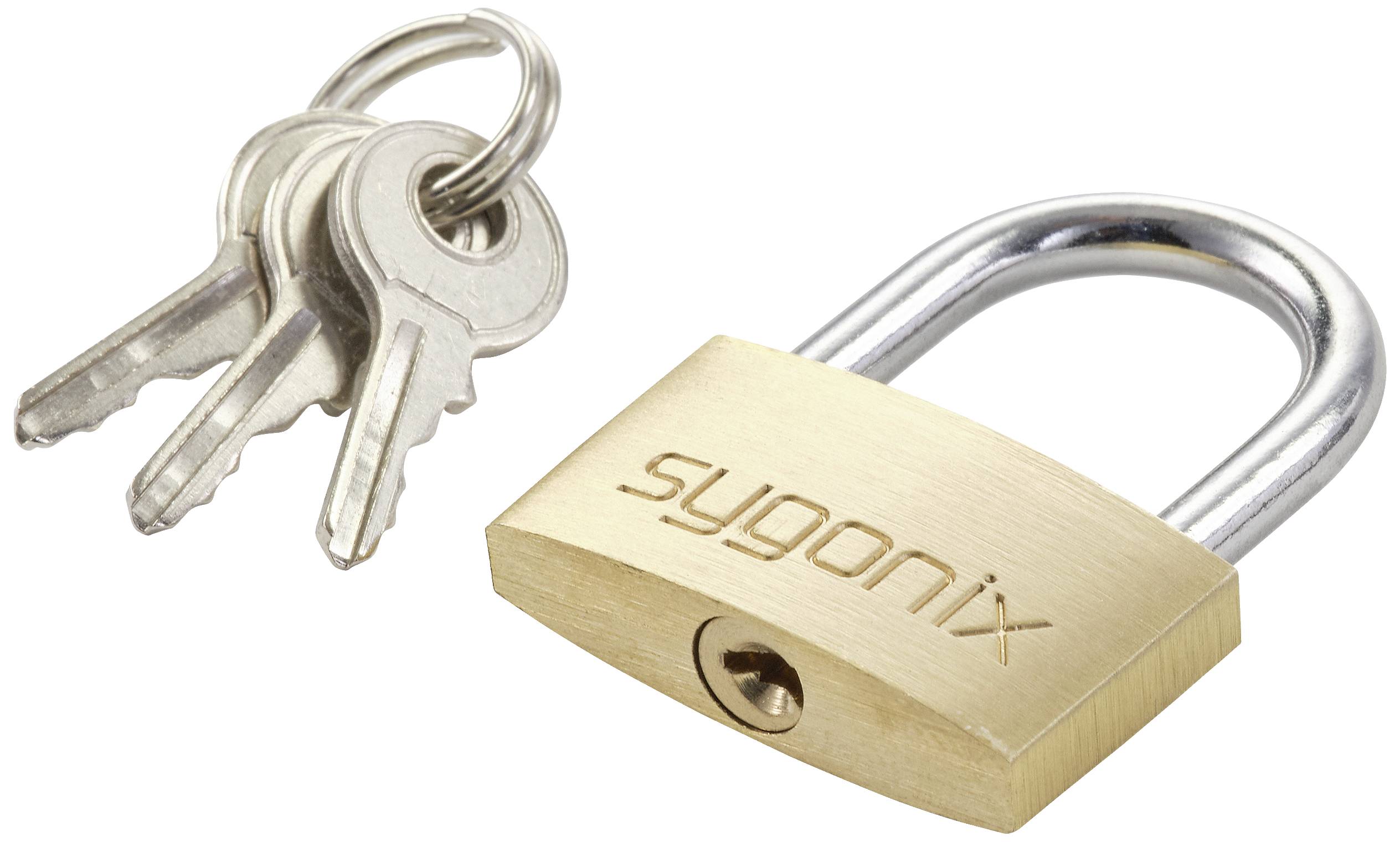 Sygonix SY-5045288 Vorhängeschloss 29.8mm teilweise gleichschließend Goldgelb Schlüsselschloss
