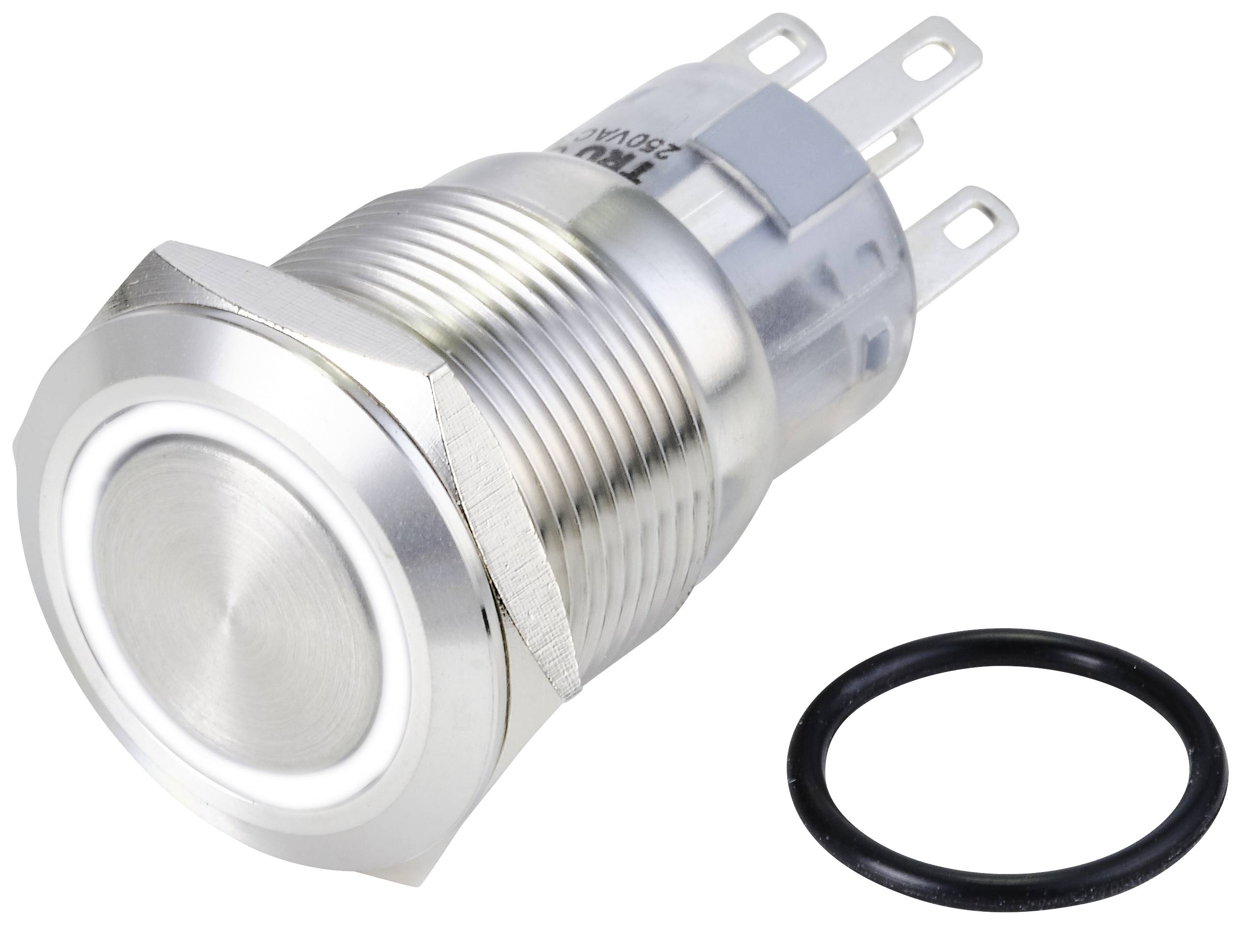 TRU COMPONENTS TC-10090956 LAS1-AGQ-11ZE/W/24V/S Vandalismusgeschützter Drucktaster 250 V/AC 3A 1 x Ein/Ein rastend Weiß IP65 1St.