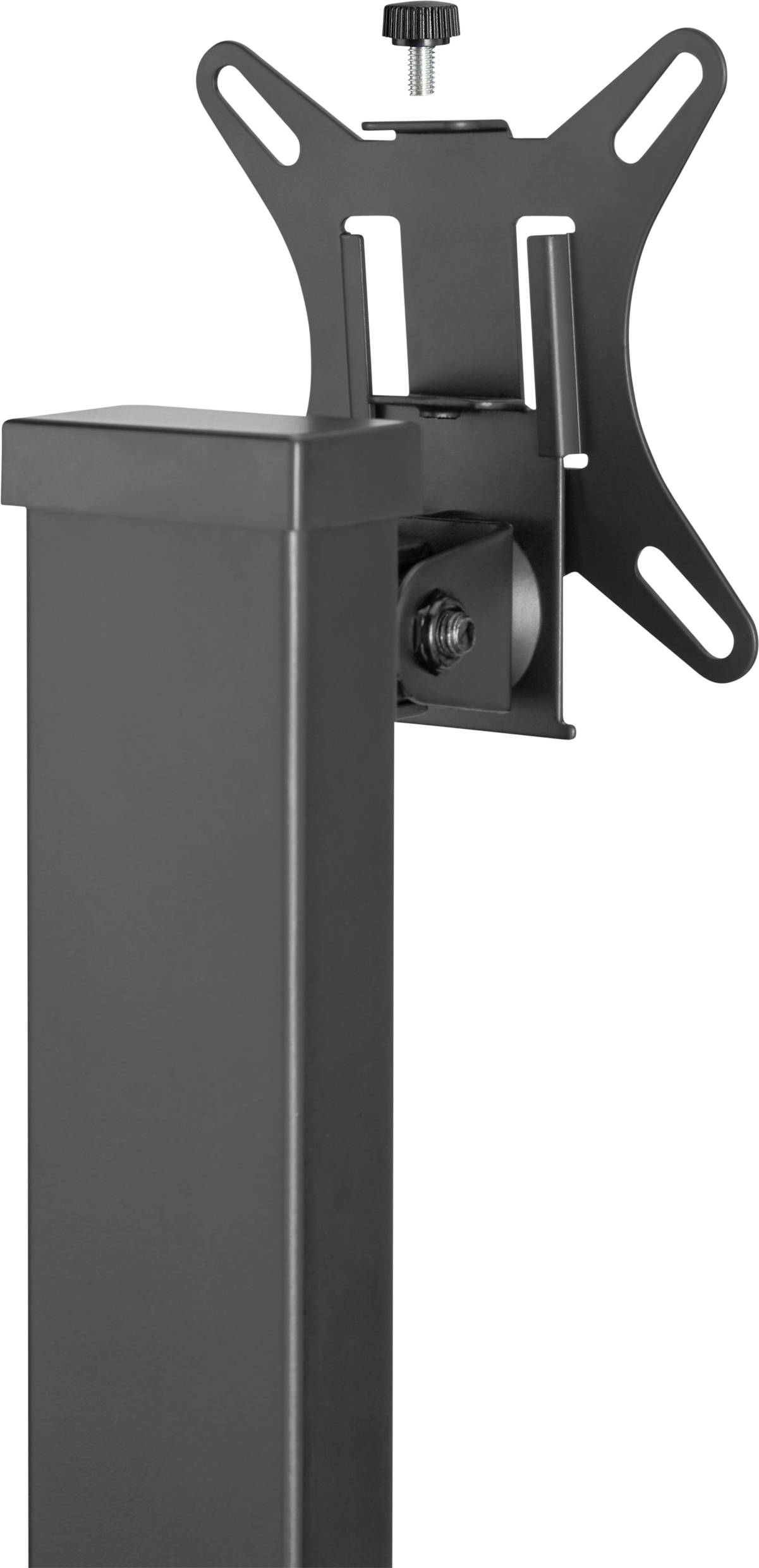 Metallhalterung für Monitor- oder TV-Bildschirm, verstellbar, schwarz. Geeignet zur Montage an verschiedenen Oberflächen.