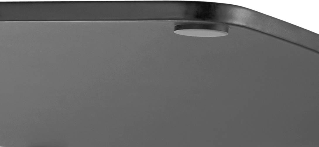 Graues, rechteckiges Tischbein mit abgerundeten Kanten und einer sichtbaren Schraube oben.