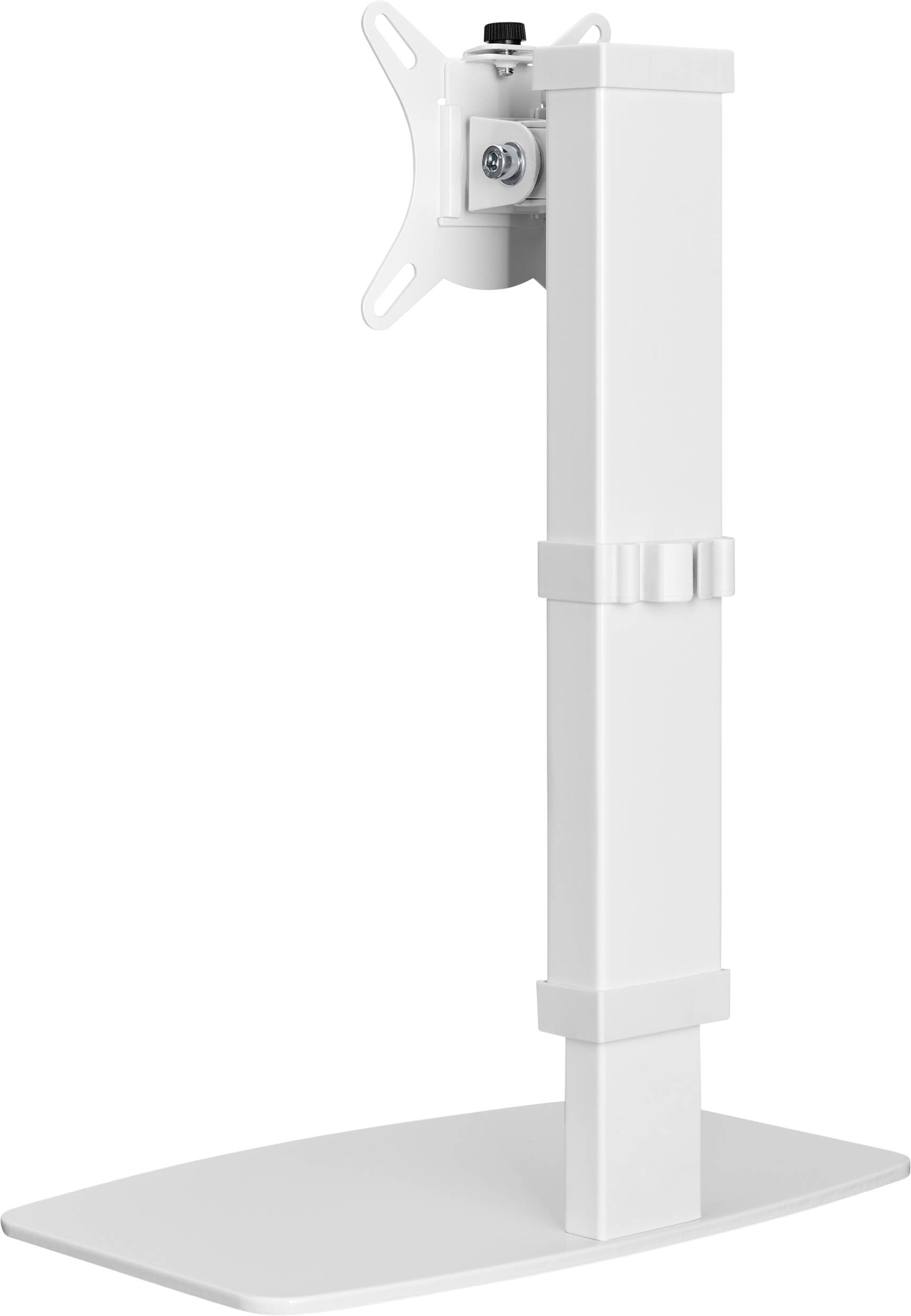 Weißer TV-Halterungsarm mit verstellbarer Höhe und schwenkbarer Halterung, für die Befestigung von Monitoren oder Bildschirmen.