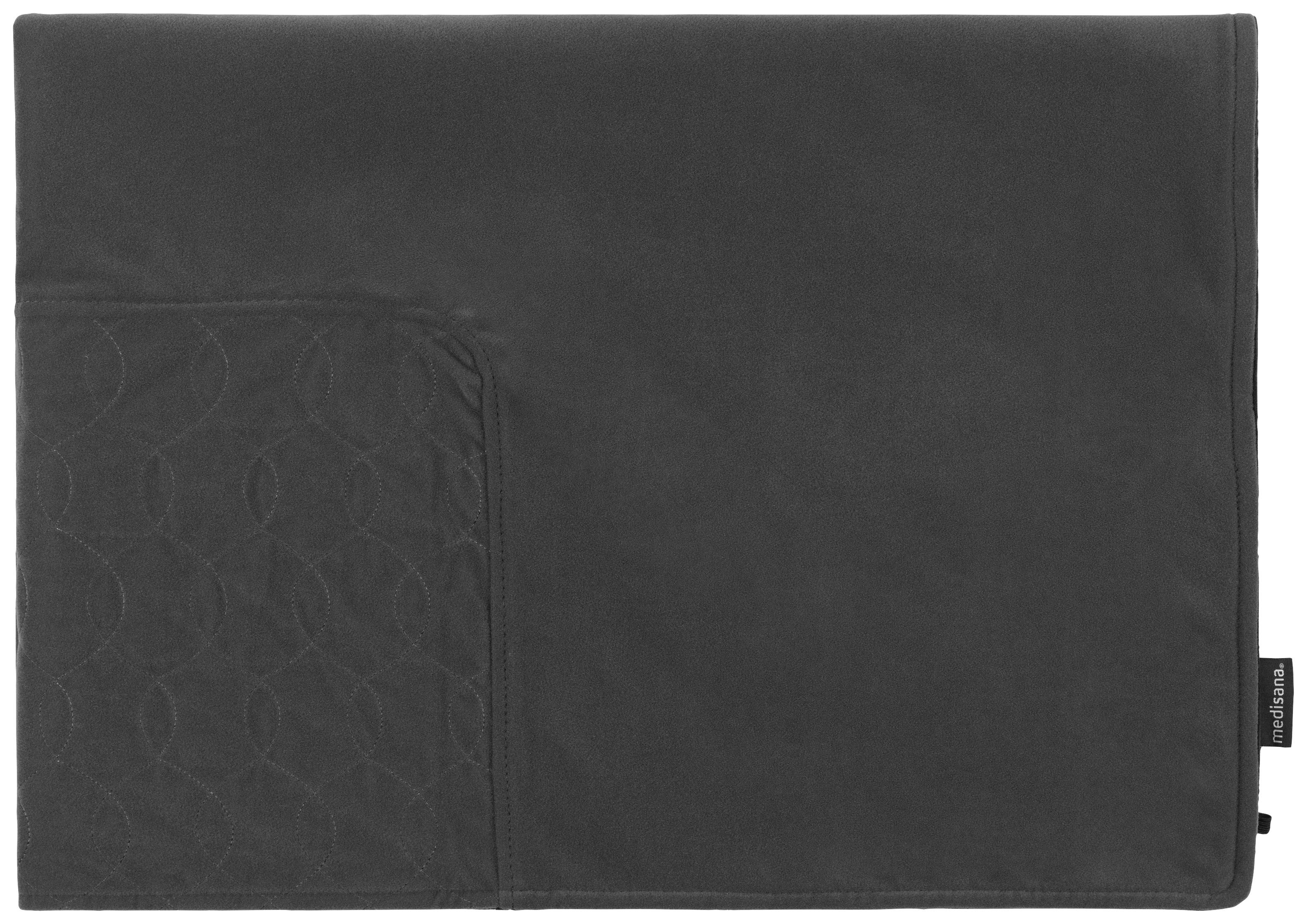 Ein schwarzer, rechteckiger Stoff mit einer kleinen, texturierten Fläche auf der linken Seite. Dies könnte eine Hülle oder Abdeckung sein.