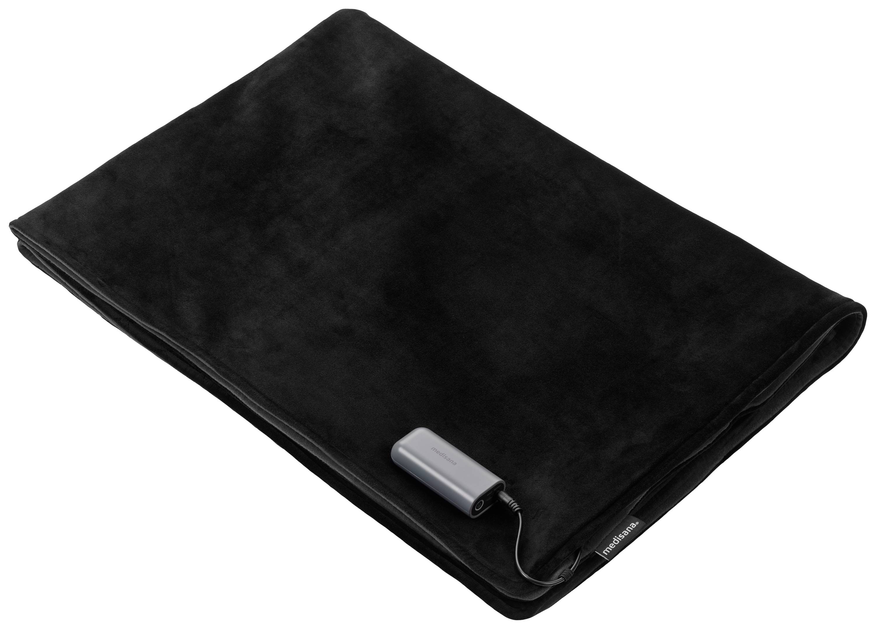 Schwarze Heizdecke mit angeschlossenem Steuergerät, ideal für Wärme und Komfort.