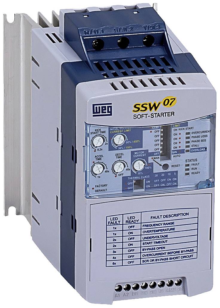 WEG SSW07 0024 T5 SZ 10194171 Sanftstarter Motorleistung bei 400V 11kW Motorleistung bei 230V 5.5kW 230 V/AC, 575 V/AC Nennstrom
