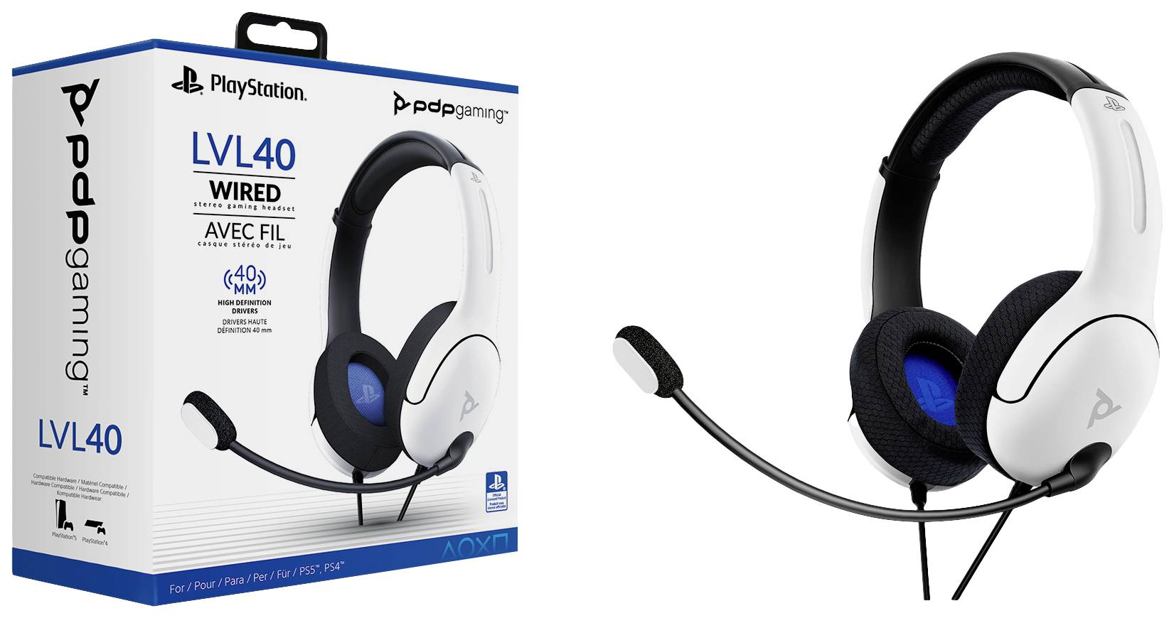 PDP 051-108-EU-WH Over Ear Headset kabelgebunden Stereo Weiß Mikrofon-Rauschunterdrückung, Noise Cancelling Mikrofon-Stummschaltung Gaming