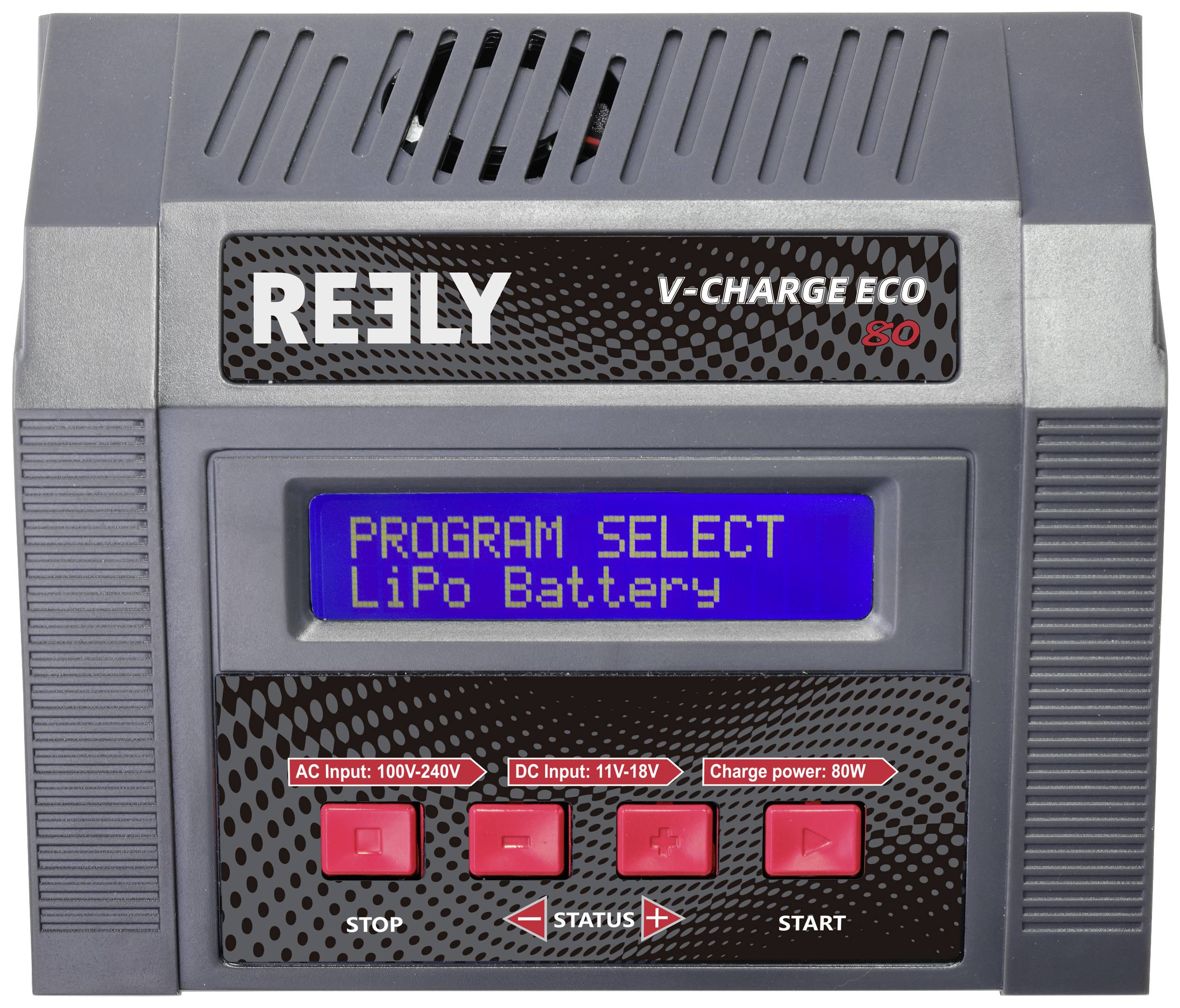 Reely V-Charger ECO 80 Modellbau-Multifunktionsladegerät 100 V, 240 V, 12 V 10 A Blei, NiMH, NiCd, LiPo, LiIon, LiHV, Blei-Calcium