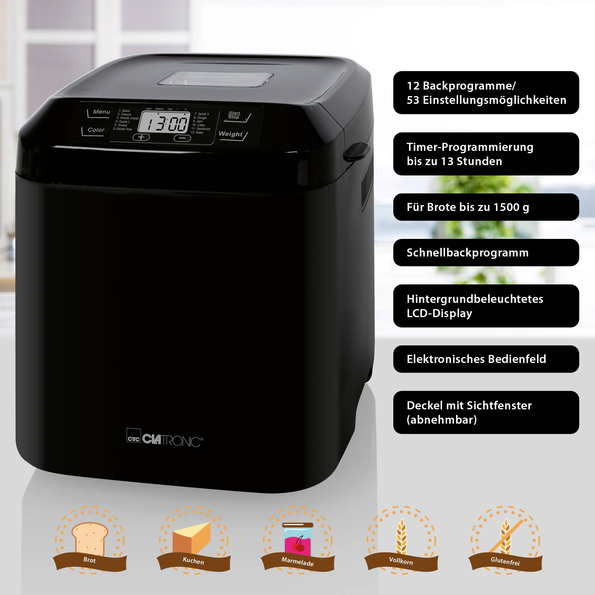 Clatronic BBA 3774 Brotbackautomat Timerfunktion 3l Schwarz