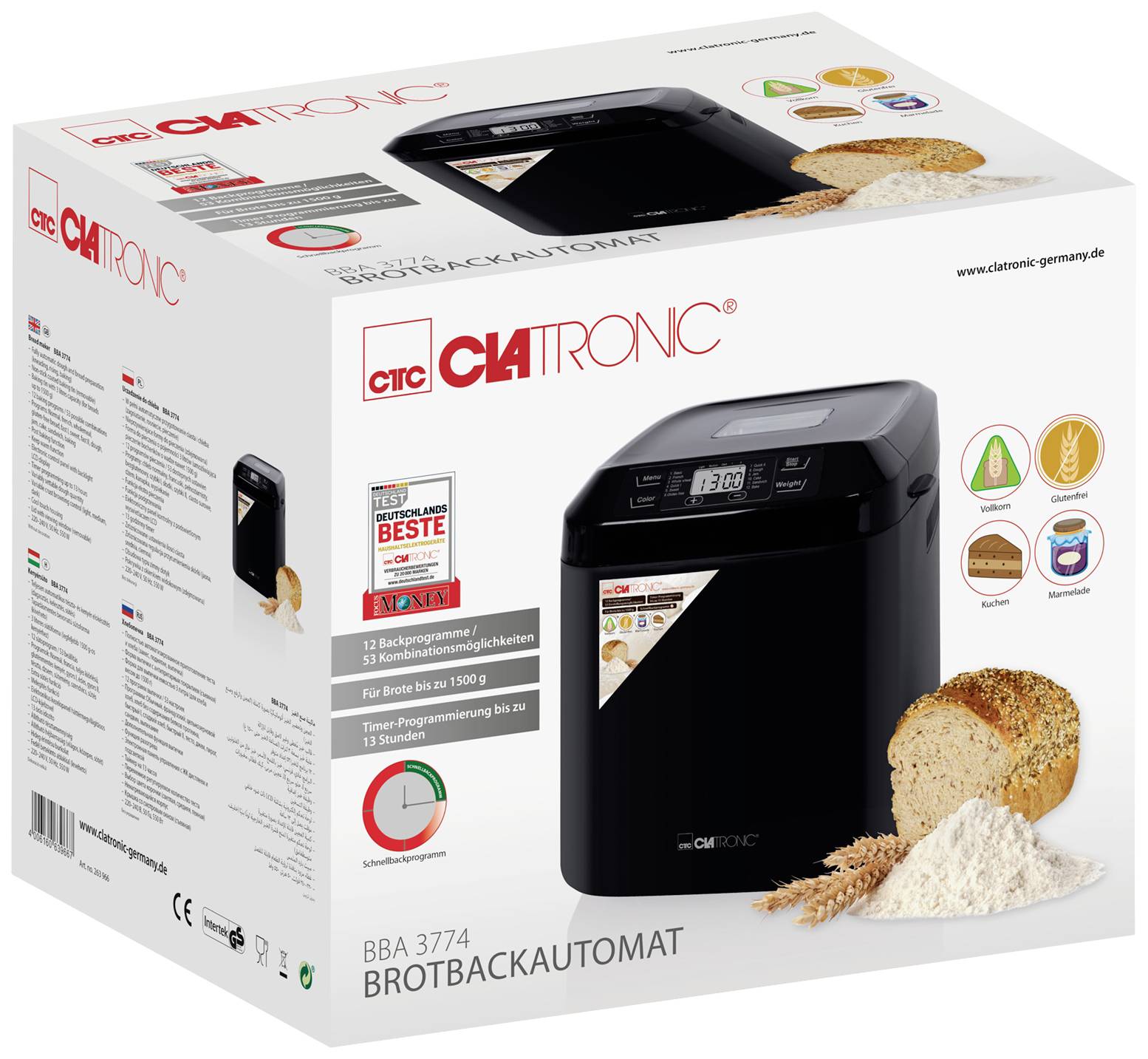 Clatronic BBA 3774 Brotbackautomat Timerfunktion 3l Schwarz